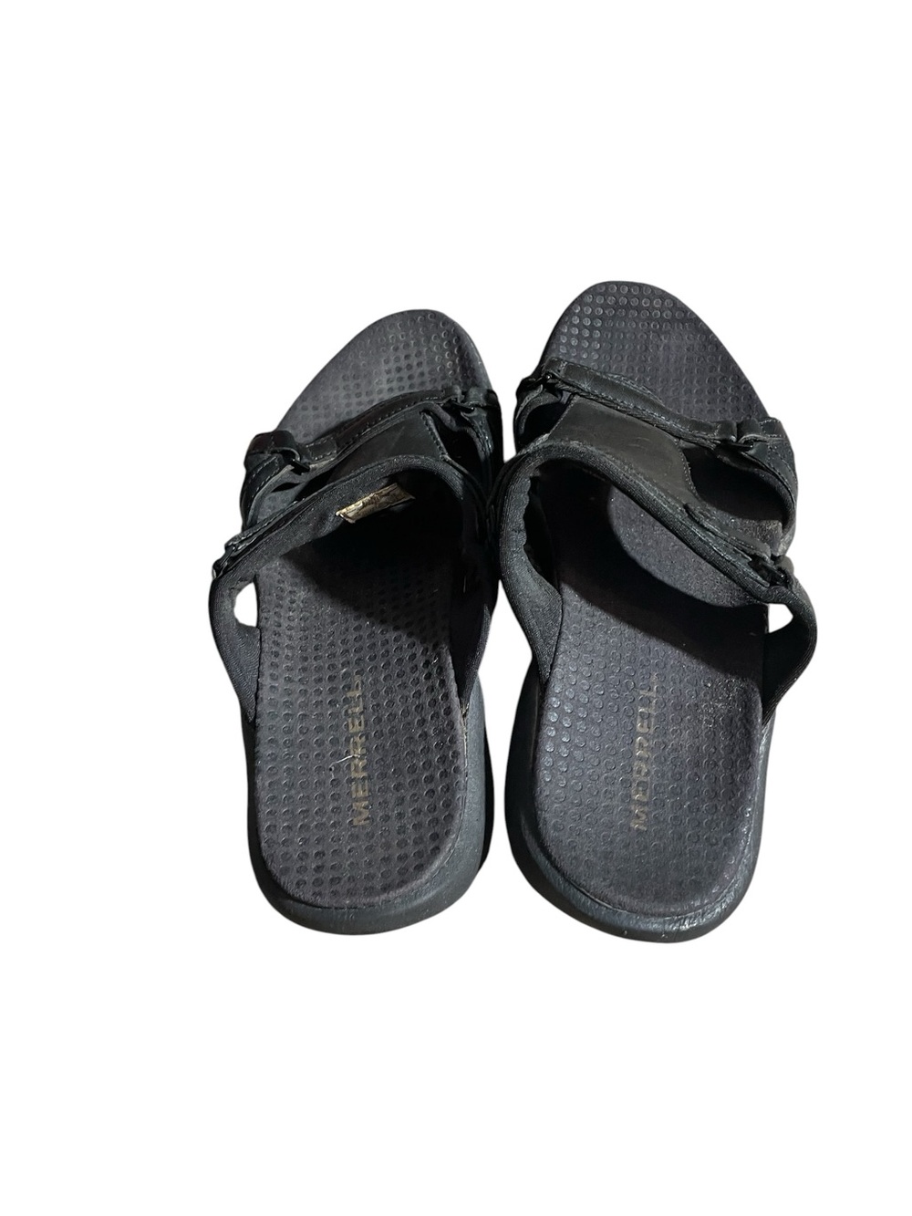 Y9- Merrell size 7 Black Leather Slide Sandals - Picture 3 of 4